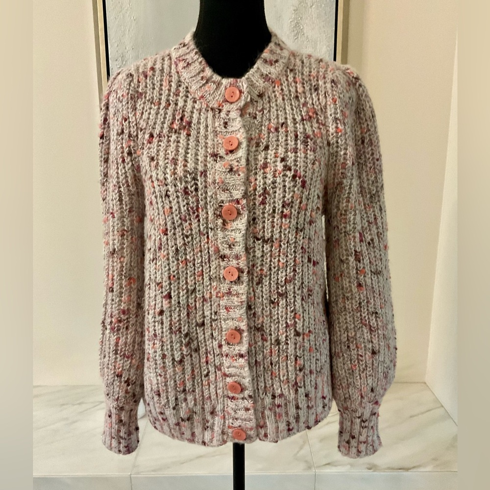 Saint Tropez  Speckled Buttoned Cardigan - Pink and Gray